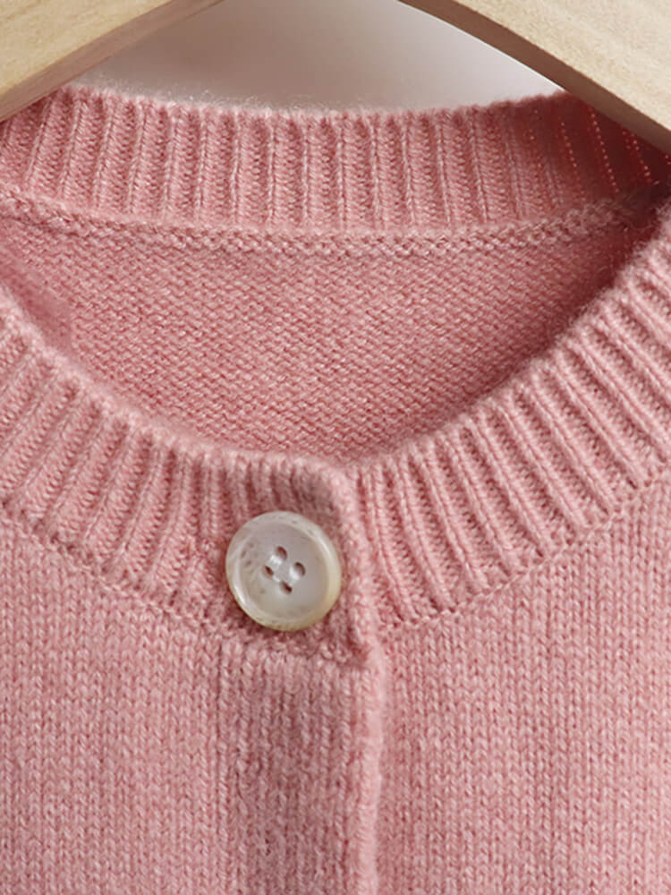 Girls Pink Cashmere Cardigan with Bunny and Bird Embroidery